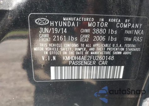 2015 Hyundai Elantra Se z USA, uszkodzony, nr VIN KMHDH4AE2FU260148